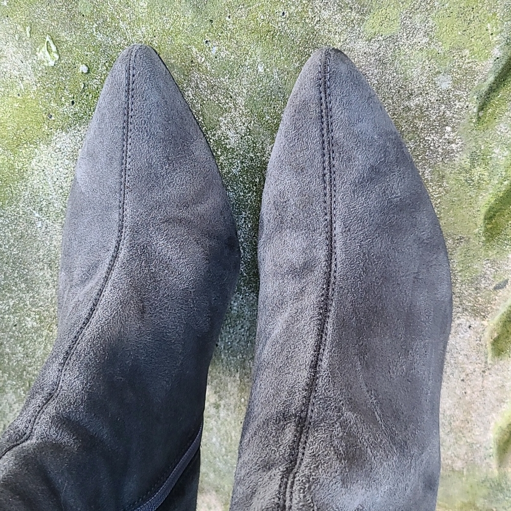 Prada Charcoal Gray Suede Pointed-Toe Ankle Boots - Picture 4 of 14